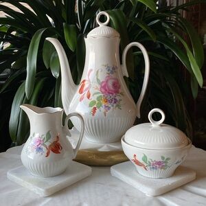 Vintage Stipo Dorohol 5 Piece Set Coffee/Teapot, Cream and Sugar Made in Romania